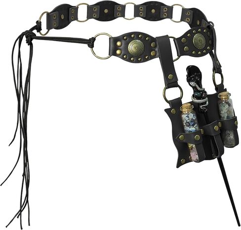 Women Medieval Faux Leather Alchemy Set - Witch Crystal Wand, Wizard Belt with Potion Vials, Cosplay Waist Pouch in Kuwait
