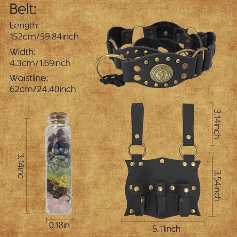 Women Medieval Faux Leather Alchemy Set - Witch Crystal Wand, Wizard Belt with Potion Vials, Cosplay Waist Pouch in Kuwait