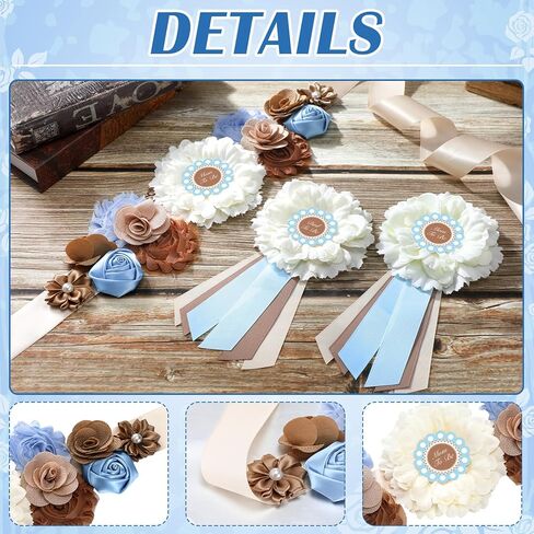 Cielito Lindo Baby Shower Sash Set Mom to Be Sash Daddy to Be Corsage Pin Blue Belt Flower for Maternity Dress Pregnancy Photo Props Supplies Gender Reveal Decorations in Kuwait