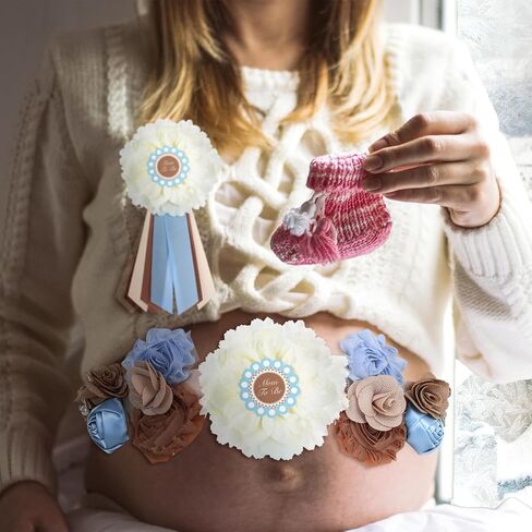 Cielito Lindo Baby Shower Sash Set Mom to Be Sash Daddy to Be Corsage Pin Blue Belt Flower for Maternity Dress Pregnancy Photo Props Supplies Gender Reveal Decorations in Kuwait