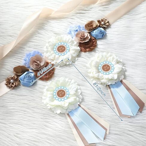 Cielito Lindo Baby Shower Sash Set Mom to Be Sash Daddy to Be Corsage Pin Blue Belt Flower for Maternity Dress Pregnancy Photo Props Supplies Gender Reveal Decorations in Kuwait