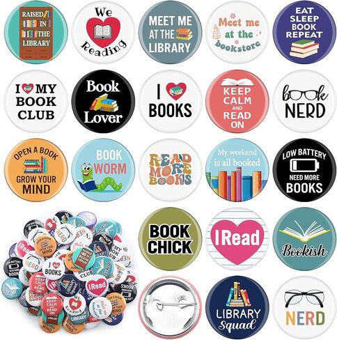 Tondiamo 160 PCS Funny Book Lover Dins Round Round Badge Bookish Bookish for Bookworms Libristics and Desters تحت عنوان الأحداث على الظهر in Saudi Arabia