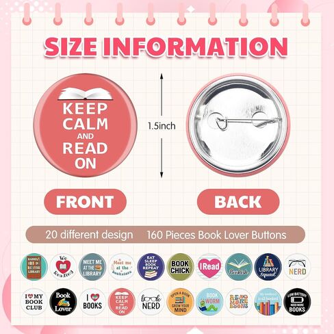 Tondiamo 160 PCS Funny Book Lover Dins Round Round Badge Bookish Bookish for Bookworms Libristics and Desters تحت عنوان الأحداث على الظهر in Saudi Arabia
