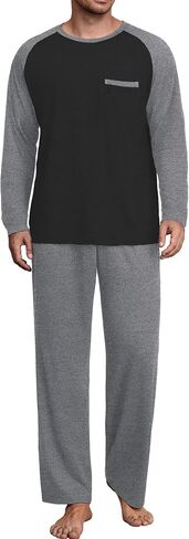 Mens Pajamas Set Lightweight Nightwear Pjs Sleepwear Quick Dry Soft Comfy Long Sleeve Loungewear With Pocket in Kuwait