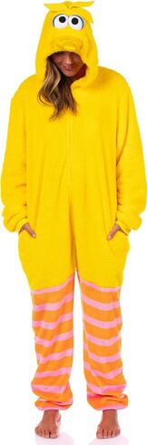 Sesame Street Big Bird البالغين البالغين بيجاما - بدلة اتحاد أزياء الأزياء المغطاة بتصميم ثلاثي الأبعاد للوجه (Big Bird ، صغير/متوسط) in Saudi Arabia