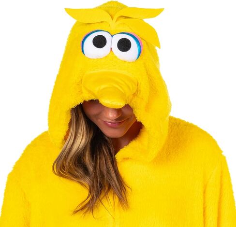 Sesame Street Big Bird البالغين البالغين بيجاما - بدلة اتحاد أزياء الأزياء المغطاة بتصميم ثلاثي الأبعاد للوجه (Big Bird ، صغير/متوسط) in Saudi Arabia