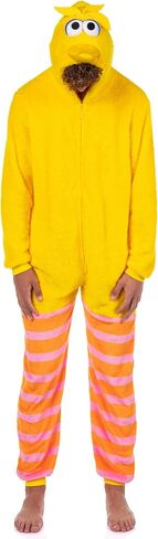 Sesame Street Big Bird البالغين البالغين بيجاما - بدلة اتحاد أزياء الأزياء المغطاة بتصميم ثلاثي الأبعاد للوجه (Big Bird ، صغير/متوسط) in Saudi Arabia