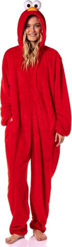 Sesame street character بدلة نقابة للبالغين kigurumi hooded 1 قطعة من الصوف بيجاما للرجال للنساء (Elmo ، كبيرة/x-large) الأحمر in Saudi Arabia