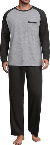 Mens Pajamas Set Lightweight Nightwear Pjs Sleepwear Quick Dry Soft Comfy Long Sleeve Loungewear With Pocket in Kuwait