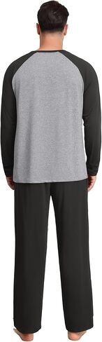 Mens Pajamas Set Lightweight Nightwear Pjs Sleepwear Quick Dry Soft Comfy Long Sleeve Loungewear With Pocket in Kuwait