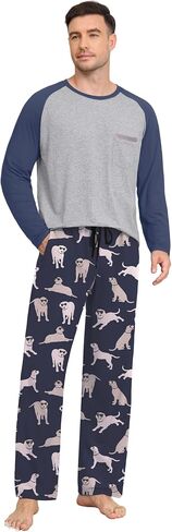 Mens Pajamas Set Lightweight Nightwear Pjs Sleepwear Quick Dry Soft Comfy Long Sleeve Loungewear With Pocket in Kuwait