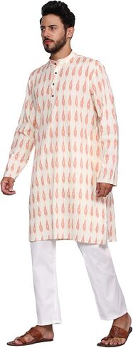 TOSQP27 Mens Pure Cotton Kurta Pajama Set Gift Printed Knee-Length Casual Wear Ethnic Long Sleeve Top for Wedding Festival in Saudi Arabia