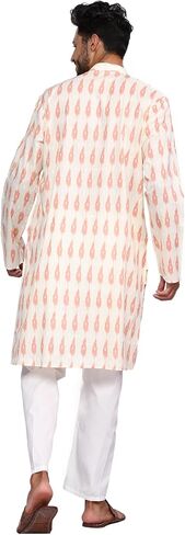 TOSQP27 Mens Pure Cotton Kurta Pajama Set Gift Printed Knee-Length Casual Wear Ethnic Long Sleeve Top for Wedding Festival in Saudi Arabia
