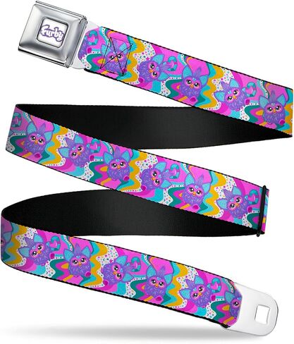 Furby Belt, Seatbelt Buckle Belt, Furby Purple Dancing Pose Collage Multi Color, Adjustable in Saudi Arabia