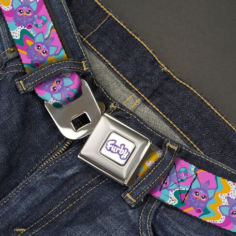 Furby Belt, Seatbelt Buckle Belt, Furby Purple Dancing Pose Collage Multi Color, Adjustable in Saudi Arabia
