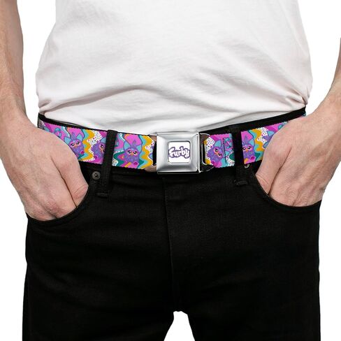Furby Belt, Seatbelt Buckle Belt, Furby Purple Dancing Pose Collage Multi Color, Adjustable in Saudi Arabia