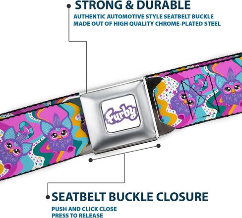 Furby Belt, Seatbelt Buckle Belt, Furby Purple Dancing Pose Collage Multi Color, Adjustable in Saudi Arabia