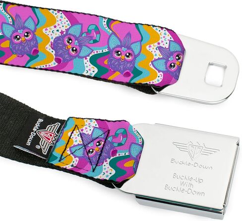 Furby Belt, Seatbelt Buckle Belt, Furby Purple Dancing Pose Collage Multi Color, Adjustable in Saudi Arabia