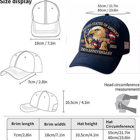 United States 250th Anniversary Hat USA 250th Anniversary Hat Adjustable Printed Patriotic Baseball Cap for Men Women in Saudi Arabia