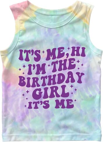 Birthday Girls Tank Tops Its Me Hi Im The Birthday Girl Shirt Toddler Cute Sleeveless Tie Dye Shirt 4-10 Years in Saudi Arabia