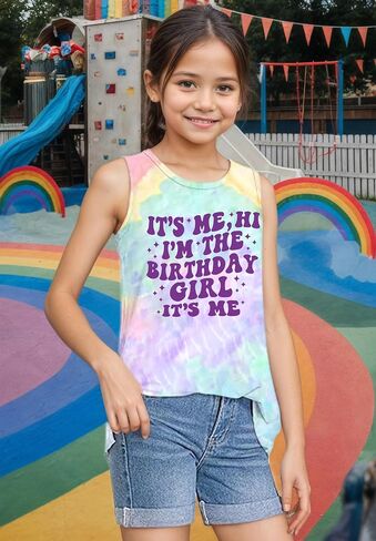 Birthday Girls Tank Tops Its Me Hi Im The Birthday Girl Shirt Toddler Cute Sleeveless Tie Dye Shirt 4-10 Years in Saudi Arabia