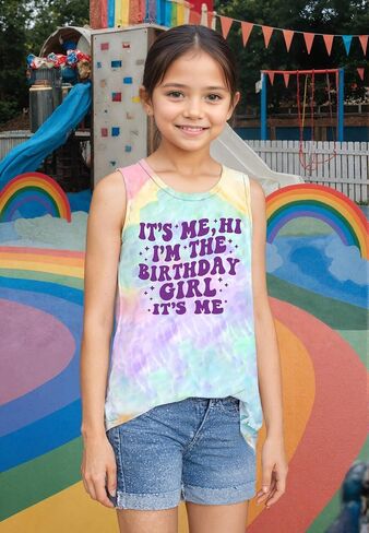 Birthday Girls Tank Tops Its Me Hi Im The Birthday Girl Shirt Toddler Cute Sleeveless Tie Dye Shirt 4-10 Years in Saudi Arabia