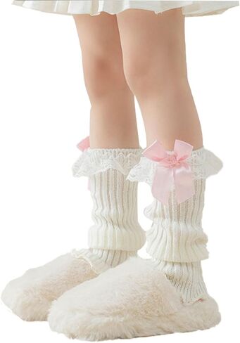 Kawaii Ballet Leg Warmers for Kids Girls Winter Lace Leg Warmers with Bows for Dance Practice Yoga Sports in Kuwait