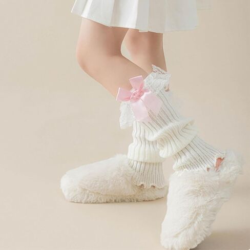 Kawaii Ballet Leg Warmers for Kids Girls Winter Lace Leg Warmers with Bows for Dance Practice Yoga Sports in Kuwait