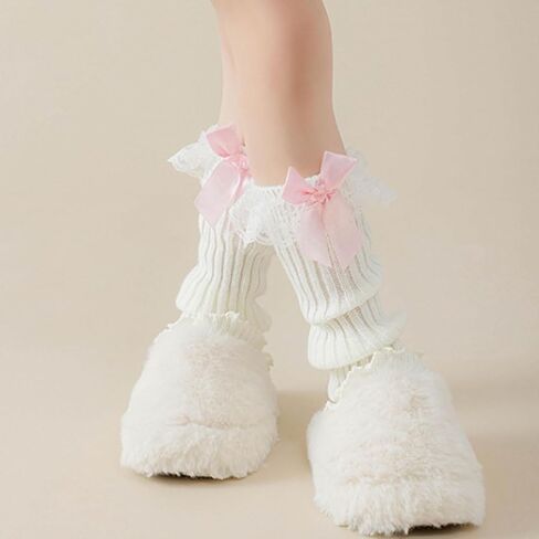 Kawaii Ballet Leg Warmers for Kids Girls Winter Lace Leg Warmers with Bows for Dance Practice Yoga Sports in Kuwait