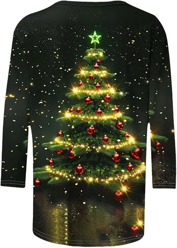 قمصان عيد الميلاد للنساء 2025 Glitter Christmas Tree Sweater 3/4 Sleeve Vintage Xmas Tops Party Party Gifts in Saudi Arabia