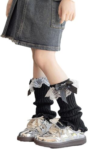 Kawaii Ballet Leg Warmers for Kids Girls Winter Lace Leg Warmers with Bows for Dance Practice Yoga Sports in Kuwait