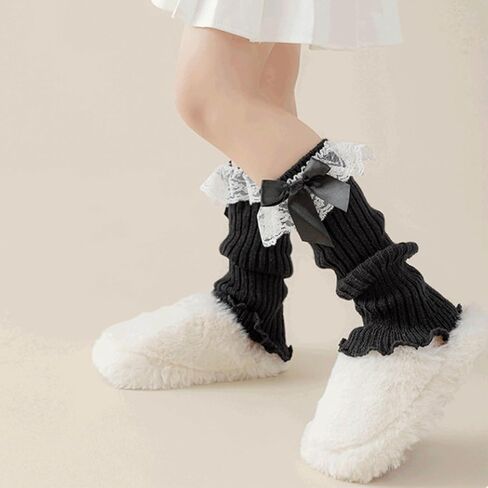 Kawaii Ballet Leg Warmers for Kids Girls Winter Lace Leg Warmers with Bows for Dance Practice Yoga Sports in Kuwait