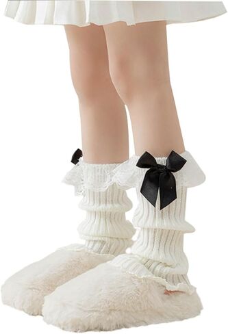 Kawaii Ballet Leg Warmers for Kids Girls Winter Lace Leg Warmers with Bows for Dance Practice Yoga Sports in Kuwait