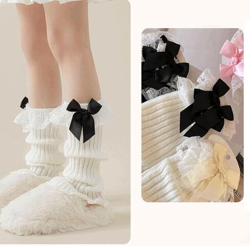 Kawaii Ballet Leg Warmers for Kids Girls Winter Lace Leg Warmers with Bows for Dance Practice Yoga Sports in Kuwait
