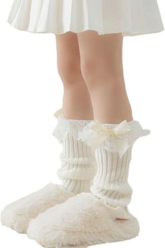 Kawaii Ballet Leg Warmers for Kids Girls Winter Lace Leg Warmers with Bows for Dance Practice Yoga Sports in Kuwait