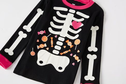 Akyzic Girls Halloween Pajamas Skeleton Glow in the Dark Cotton Sleepwear Two Piece Halloween Jammies 1-10 Years in Kuwait