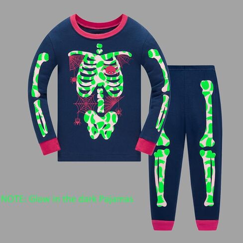 Akyzic Girls Halloween Pajamas Skeleton Glow in the Dark Cotton Sleepwear Two Piece Halloween Jammies 1-10 Years in Kuwait