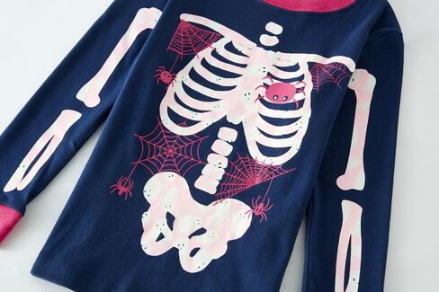 Akyzic Girls Halloween Pajamas Skeleton Glow in the Dark Cotton Sleepwear Two Piece Halloween Jammies 1-10 Years in Kuwait