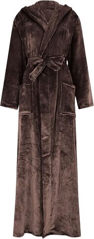Women's Plush Fleece Robe with Hood and Pockets, Soft Long Bathrobe with Eye Mask for Spa Sleepwear and Loungewear in Kuwait