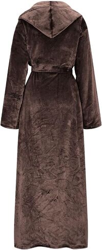 Women's Plush Fleece Robe with Hood and Pockets, Soft Long Bathrobe with Eye Mask for Spa Sleepwear and Loungewear in Kuwait