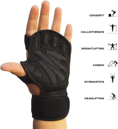 Workout Gloves Weight Lifting Gym Gloves for Men Women Wrist Support Padded Adjustable & Ventilated Grip Palm Protection Exercise Fitness Gloves, Pull ups in Kuwait