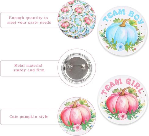 100pcs اليقطين الجنس الكشف عن دبابيس ، Fall Pumpkin Baby Baby Boy Team Team Girl Butons for Halloween Halloween Fall Gender Decorations Baby Dust in Saudi Arabia