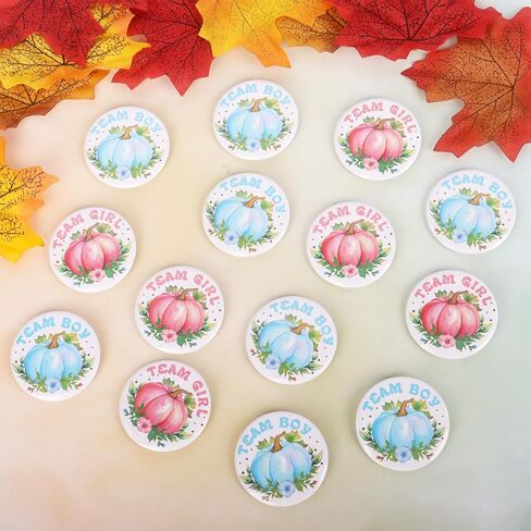 100pcs اليقطين الجنس الكشف عن دبابيس ، Fall Pumpkin Baby Baby Boy Team Team Girl Butons for Halloween Halloween Fall Gender Decorations Baby Dust in Saudi Arabia