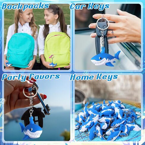 48 PCS Mini Shark Keychain Bulk Cute Silicone Shark Keyring Under the Sea Party Supplies Hanging Keychains for Whale Sharks Loving Gift for Bridting Propack Protctions in Kuwait