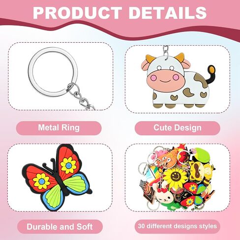 30pcs سلاسل المفاتيح السائبة اللطيفة ، سلاسل مفاتيح الرسوم المتحركة غير المتكررة سحر حقيبة الظهر لجوائز الفصول الدراسية هدايا العطلات الحفلات in Kuwait