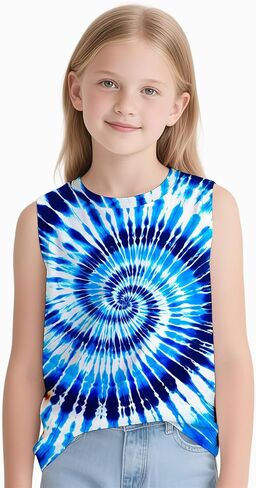 أطفال ربطة الصبغة قمم الصبغة قمم القمصان بلا أكمامات ، تيز المحملات لمدة تتراوح بين 5 و 14 عامًا من الفتيات in Kuwait