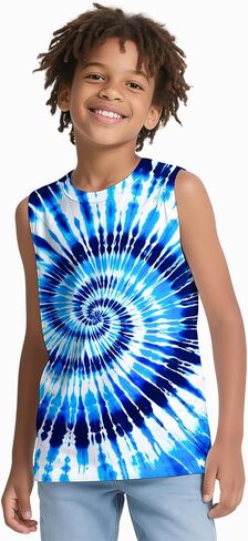 أطفال ربطة الصبغة قمم الصبغة قمم القمصان بلا أكمامات ، تيز المحملات لمدة تتراوح بين 5 و 14 عامًا من الفتيات in Kuwait