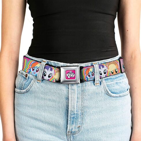 My Little Pony Belt, Seatbelt Buckle, Four Pony Close Up Faces Pink Multi Color in Saudi Arabia