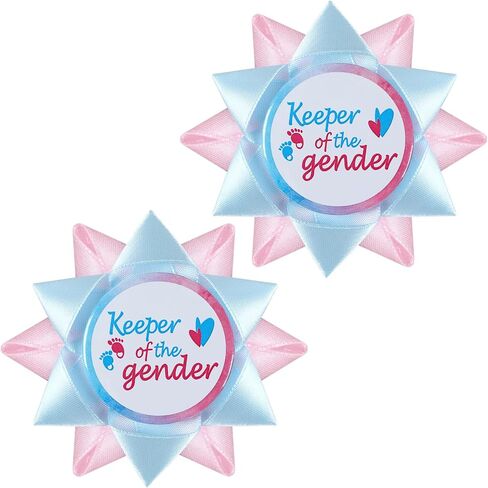 Keeper of the Gender Button Pins Gender Reveal Party Decorations, Boy or Girl Gender Keeper Pin Light Blue and Pink Ribbon Baby Feet Heart Badge Pinbacks for Baby Shower Party Favors Gifts in Saudi Arabia
