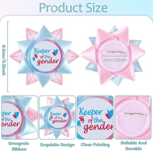 Keeper of the Gender Button Pins Gender Reveal Party Decorations, Boy or Girl Gender Keeper Pin Light Blue and Pink Ribbon Baby Feet Heart Badge Pinbacks for Baby Shower Party Favors Gifts in Saudi Arabia
